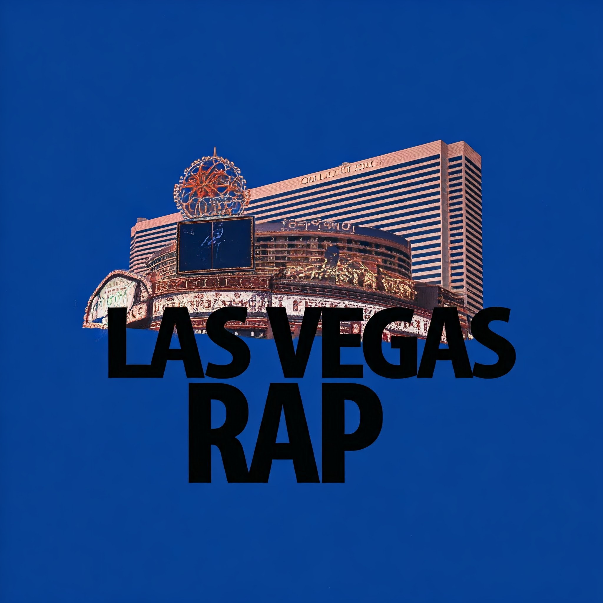 blue background with a casino that says las vegas RAP