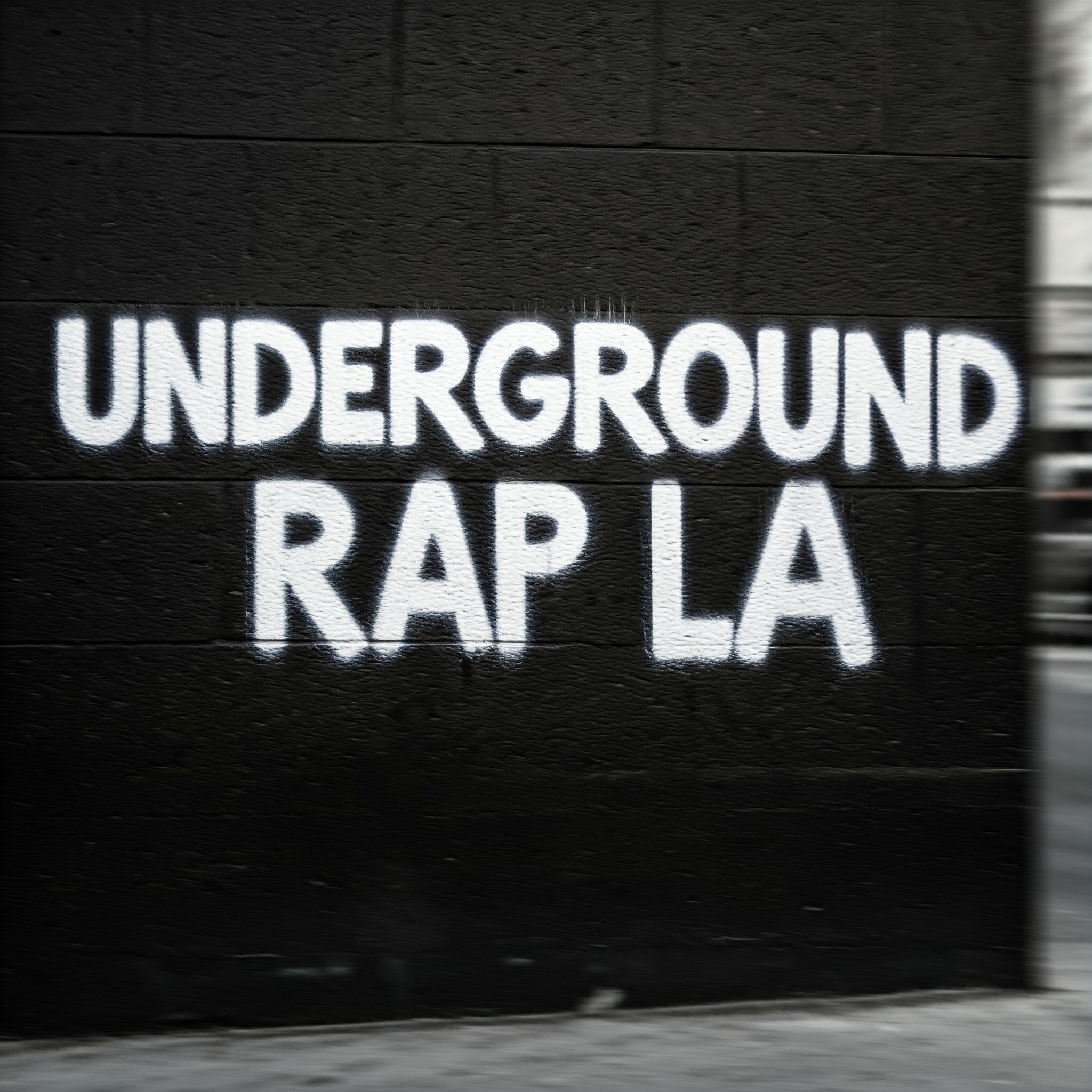 A Photo that says Underground Rap LA written on a black wall with white paint