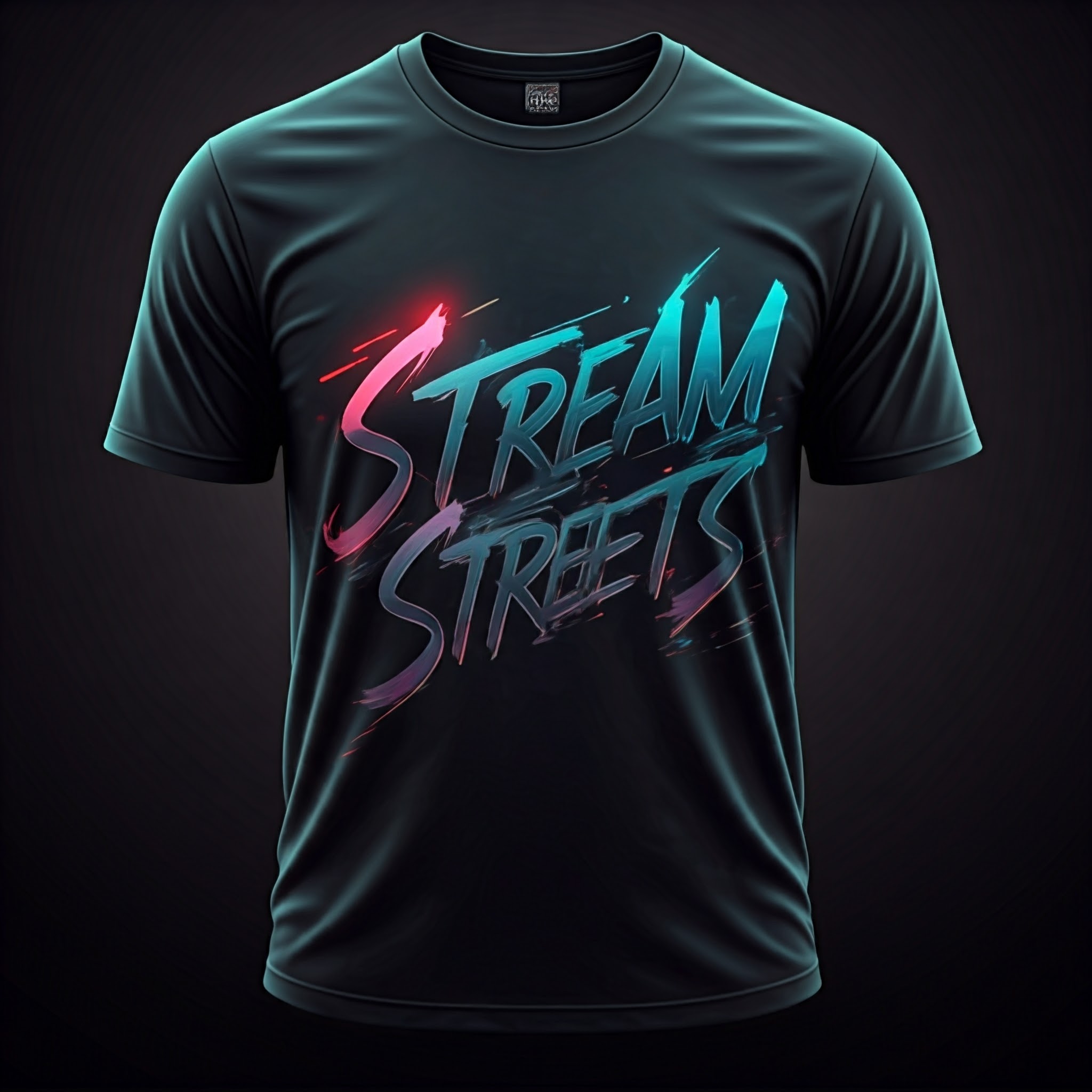 Stream streets text on shirt blue and red